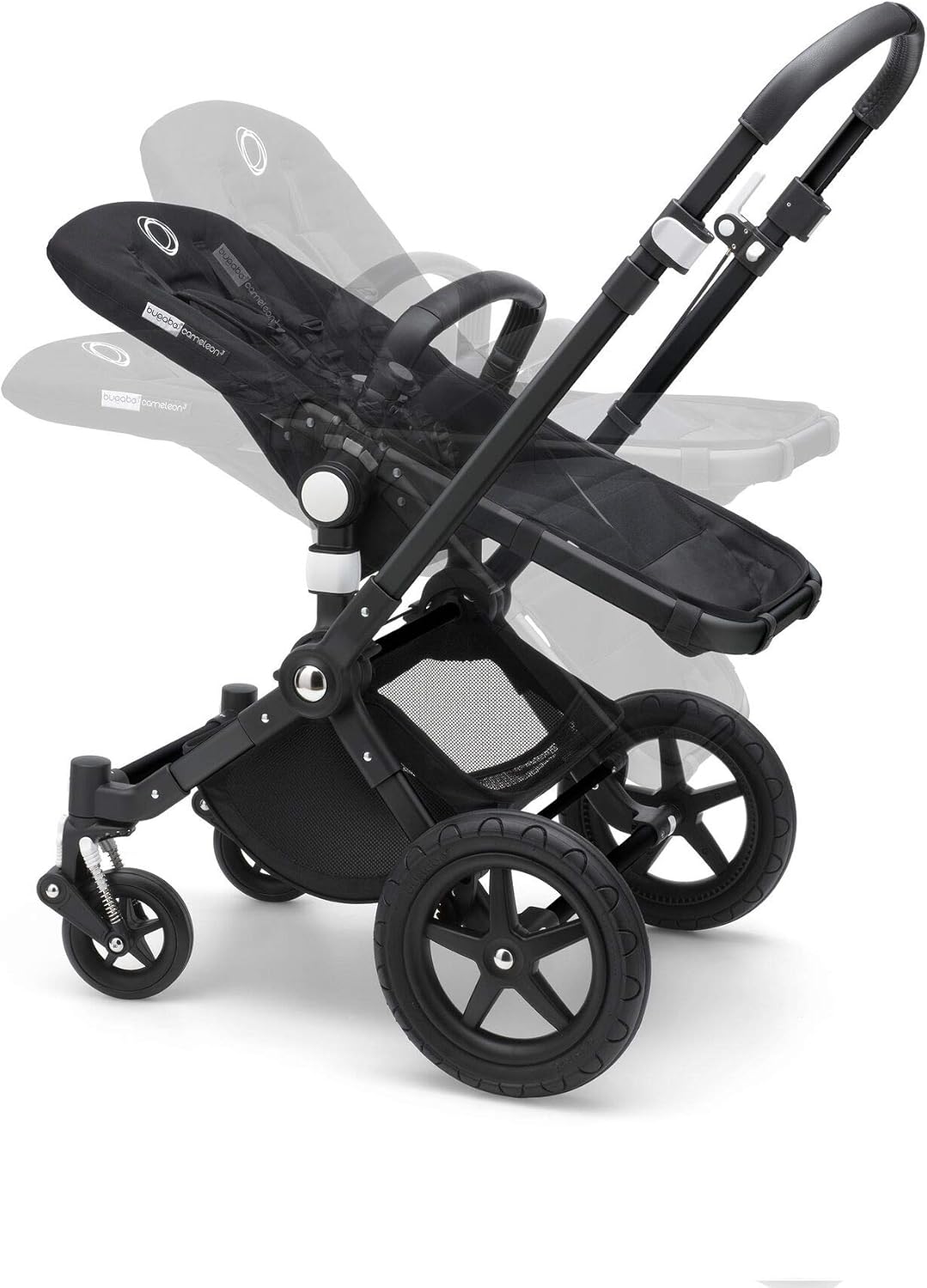 Bugaboo Cameleon 3 Plus: carrinho de passeio versátil 2 em 1 com guidão giratório para um passeio confortável, alcofa de 0 a 4 anos, chassi preto e capota de sol cinza mosqueada