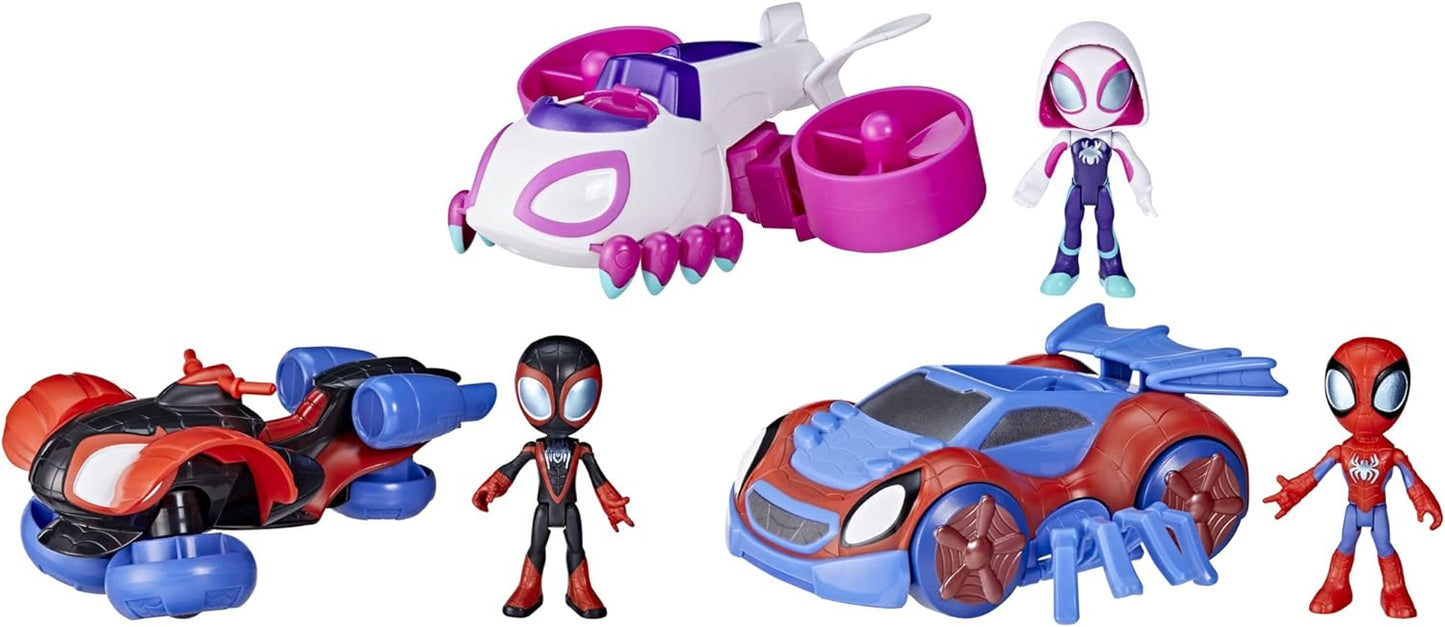 SPIDEY AND HIS AMAZING FRIENDS Hasbro Marvel Spidey e sua incrível equipe de amigos Spidey Change ‘N Go Riders Brinquedo pré-escolar, 3 veículos e bonecos, 3 anos mais