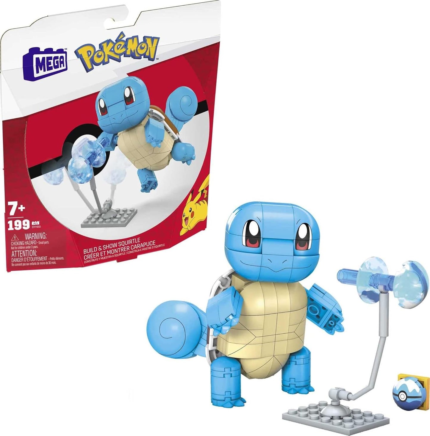 MEGA Conjunto de construção de brinquedo Pokémon Build & Show Squirtle e Pokémon Build & Show Charmander, 4 polegadas de altura, articulável, 185 tijolos e peças, para meninos e meninas, de 7 anos ou mais - GKY96