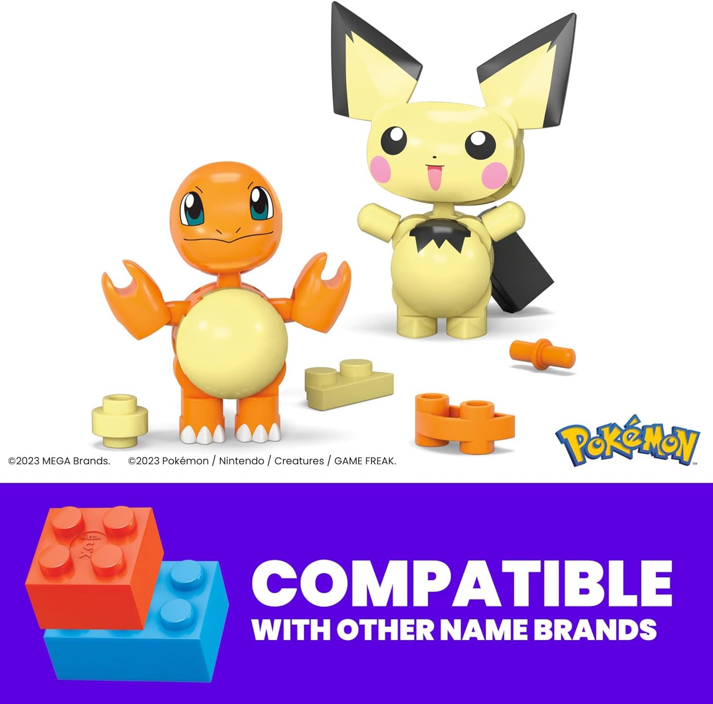 MEGA Conjunto de brinquedos de construção Pokémon Squirtle e Cubone com 45 peças, 2 personagens articulados e Pokébola, 2 polegadas de altura, para crianças, HXP15