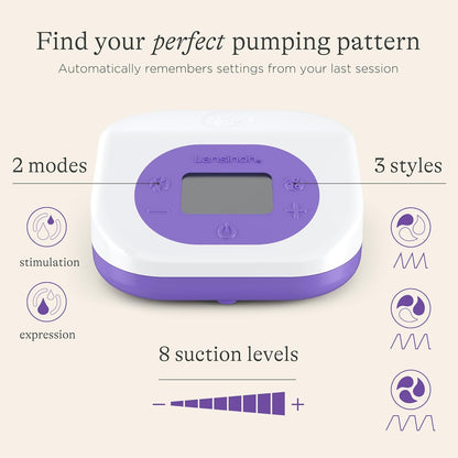 Lansinoh Bomba tira-leite elétrica dupla - Recarregável: 3 horas de bombeamento portátil - Grau hospitalar - 3 modos, 8 níveis de sucção, 2 fases - Memória automática, Silencioso - Inclui tampas de armazenamento de leite materno