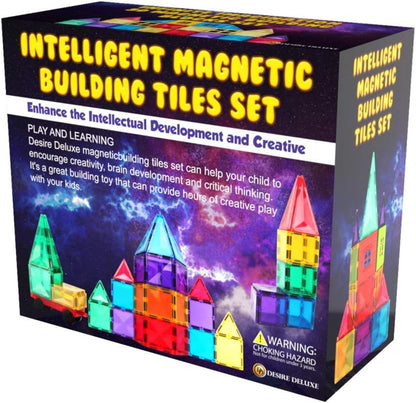 Desire Deluxe Magnetic Building Blocks Tiles STEM Toy Set 57PC – Brinquedos de construção educacionais para crianças aprendendo para meninos e meninas com idades entre 3, 4, 5, 6 e 7 anos - Presente