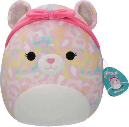 Squishmallows SQCR05426 Leopardo arco-íris Michaela de 12 polegadas com faixa de cabeça rosa, multicor