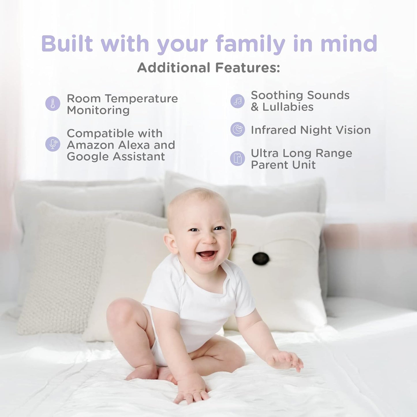 HUBBLE CONNECTED Nursery Pal Glow + monitor de bebê com vídeo de 5 polegadas com luz noturna, panorâmica, inclinação e zoom remotos, sensor de temperatura ambiente, conexão Wi-Fi privada e segura - branco