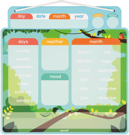 Janod J05459 Calendario versión francesa - 71 imanes - Juego educativo - Comprender mejor el concepto de tiempo y ganar autonomía - Juguete de cartón FSC - a partir de 3 años - J05459, Multicolor