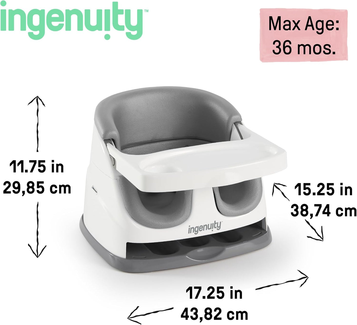 Ingenuity, base para bebê 2 em 1, ardósia, cadeira elevatória, assento de jantar e alimentação para crianças pequenas, fácil de limpar com bandeja removível e autoarmazenável, maiores de 6 meses