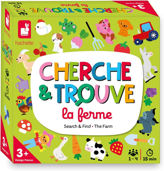 Janod - Mi primera búsqueda y descubrimiento - Tema de la granja - Juego de mesa para niños - Juego de observación - A partir de 3 años,