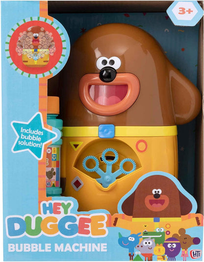 Hey Duggee Máquina de bolhas | Máquina de fazer bolhas | Ei, Duggee Bubble Party Bubble Machine e solução de bolha bônus | Brinquedos divertidos perfeitos para atividades ao ar livre e brinquedos para ambientes internos | Ei Duggee e os esquilos