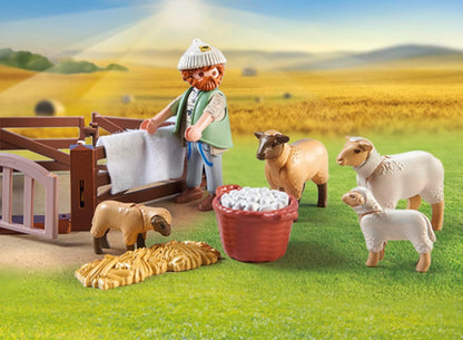 Playmobil 71444 País: Jovem pastor com rebanho de ovelhas, com border collie, aparador de cabelo e tira de palha, dramatização divertida e imaginativa, conjuntos de jogos sustentáveis adequados para crianças a partir de 4 anos