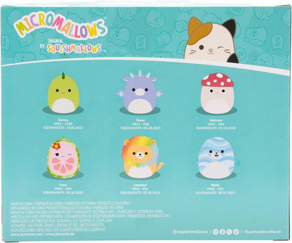 Squishmallows Micromallows Original 6-Pack - Cortez Caterpillar, Dane Dragon, Floyd French Fries, Lena Goiaba Fruit, Leonard Lion, Noah Seal