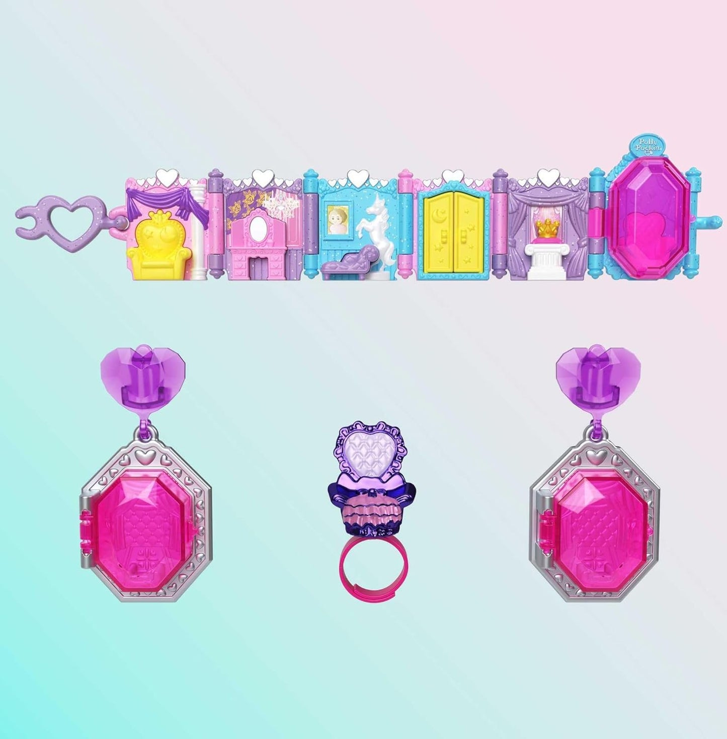 POLLY POCKET Conjunto de joias Keepsake Collection Royal Ball, tema Castelo de Unicórnio, 2 bonecas, anel e caixa de anel, brincos, pulseira, a partir de 4 anos