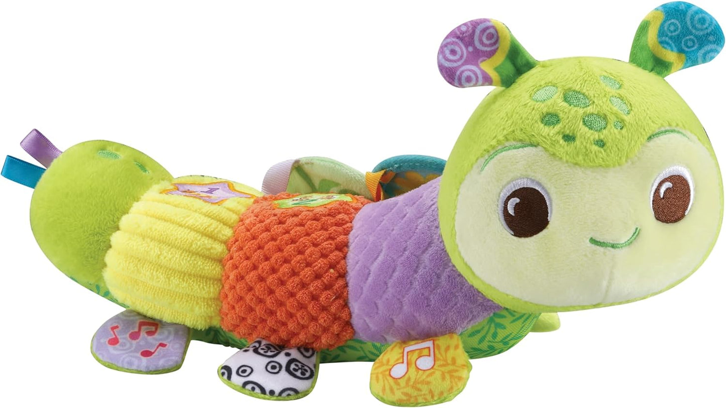 VTech Baby Cuddle Pillar, Juguete Sensorial Oruga con 7 Telas y Texturas, Canciones, 3 Botones Iluminados para Aprender Colores, Formas y Números, Peluche para Bebés 3, 6, 12, 18 Meses+, Versión en Inglés