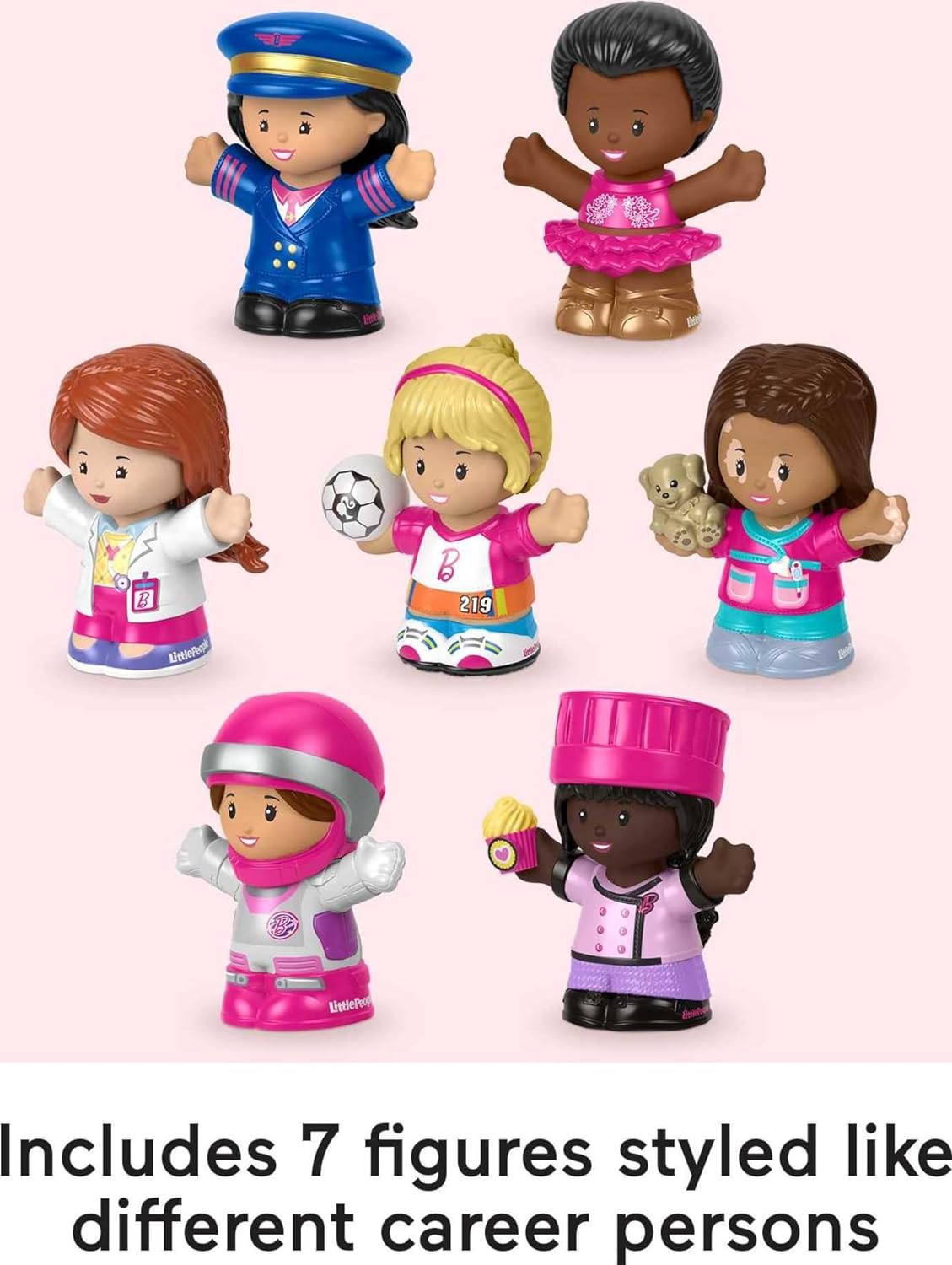 Fisher-Price Little People Barbie Brinquedos para crianças, você pode ser qualquer coisa, pacote de figuras, 7 personagens para brincar de fingir, maiores de 18 meses, HCF58