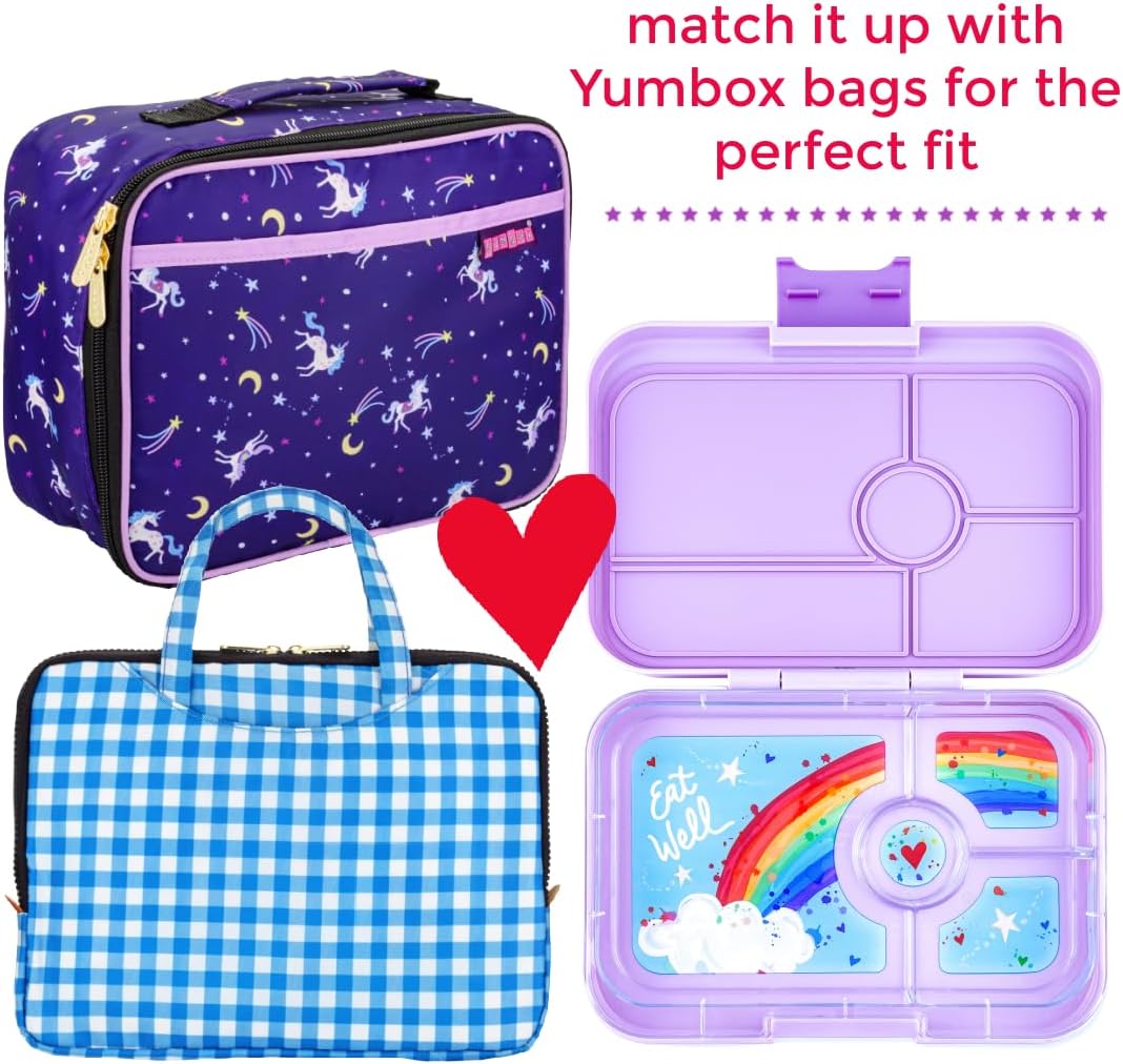 yumbox  Tapas tamanho maior - lancheira Bento à prova de vazamentos de 4 compartimentos para pré-adolescentes, adolescentes e adultos (roxo Sevilha com bandeja arco-íris)