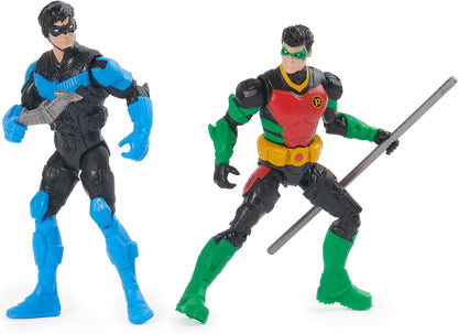 DC Comics, Batman, Team Up 4-Pack (exclusivo da Amazon), Batman, The Joker, Robin, bonecos de ação de 4 polegadas do Asa Noturna, brinquedos infantis de super-heróis para meninos e meninas