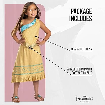 DISGUISE Traje oficial de luxo Pocahontas da Disney para crianças, traje de princesa nativa americana para crianças disponíveis nos tamanhos S e M