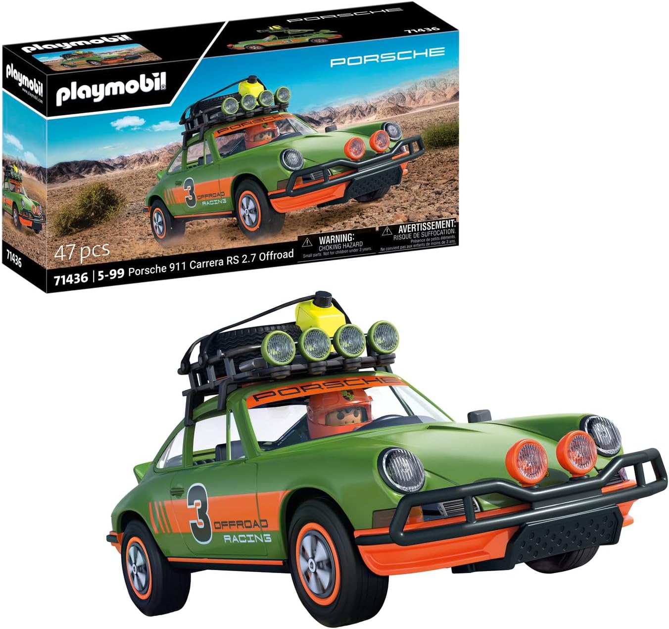 Playmobil 71436 Porsche 911 Carrera RS 2.7 Off-Road Edition, passeios emocionantes por qualquer terreno, com diversas funções, carro colecionável ou conjuntos de jogos adequados para crianças a partir de 5 anos