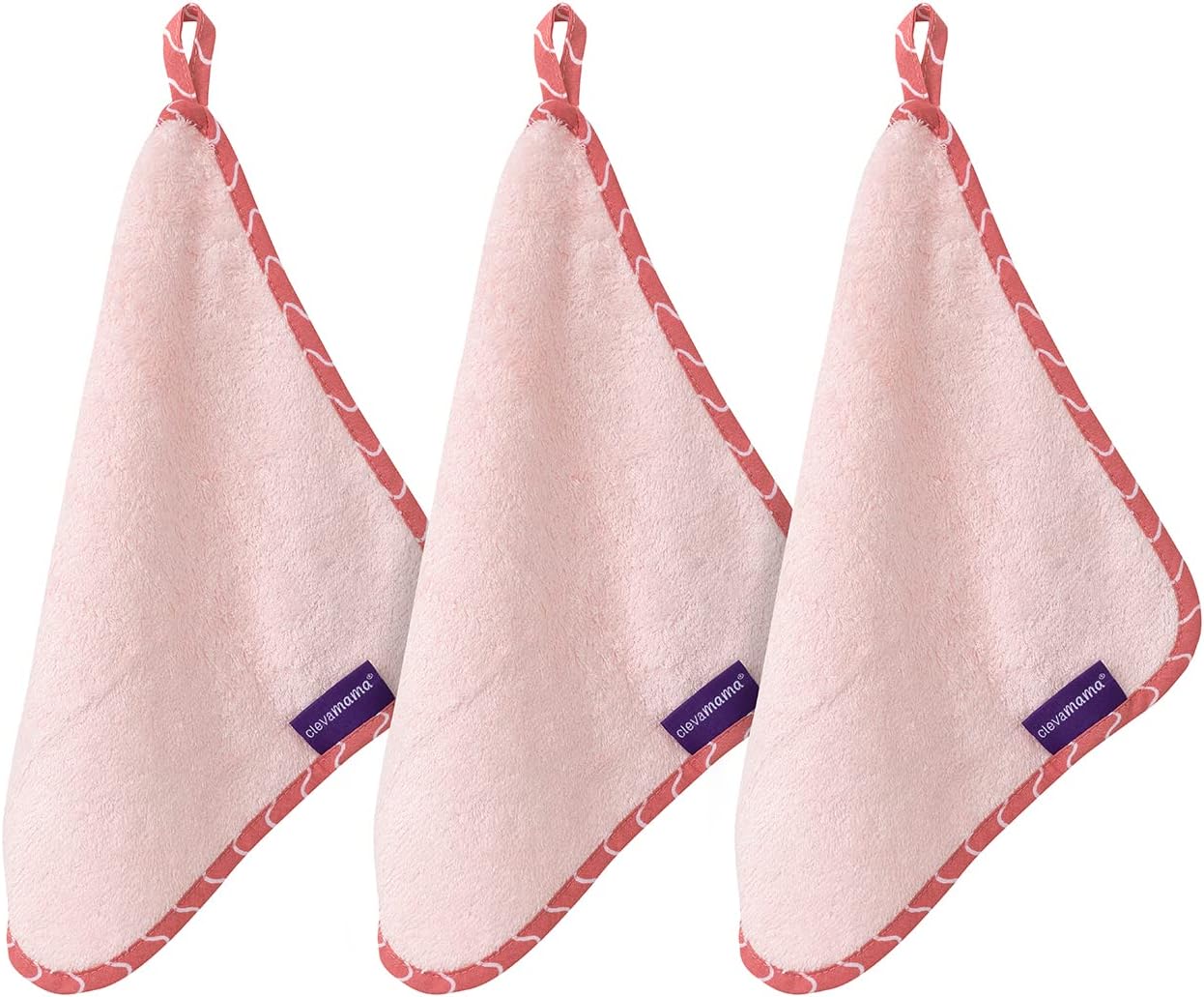 ClevaMama Toalha de rosto de bambu para bebês, ultramacia e absorvente, feita de bambu e algodão, conjunto (3 unidades) - rosa