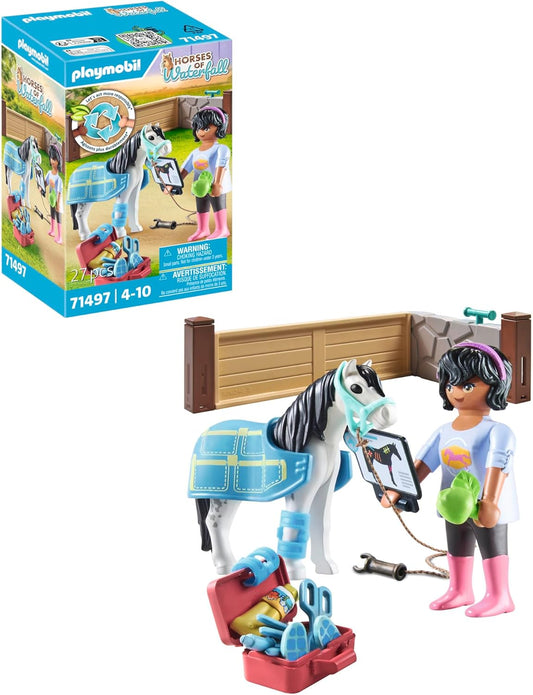 Playmobil 71497 Cavalos da Cachoeira: Horse Therapist, carinho e nutrição para os cavalos, com bandagens e guloseimas saborosas, conjuntos de jogos detalhados adequados para crianças a partir de 4 anos