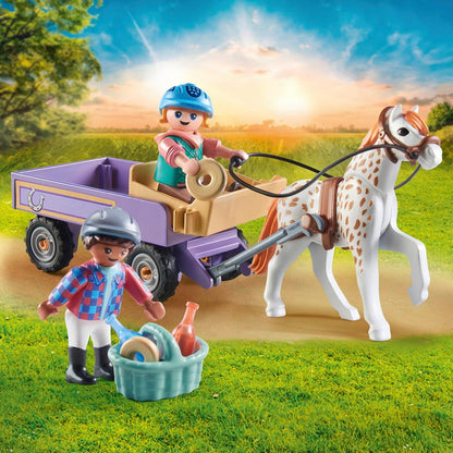 Playmobil 71496 Horses of Waterfall: Pony Carriage, um passeio de pônei mágico, aventuras emocionantes no Waterfall Ranch, conjuntos de jogos detalhados adequados para crianças de 4 anos ou mais