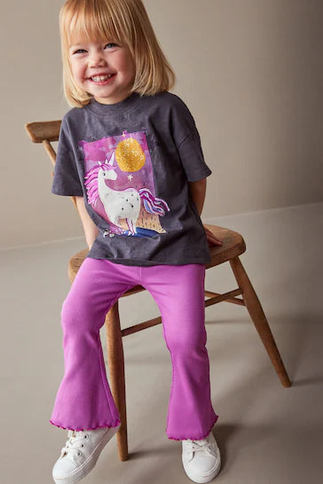 |Girl| Conjunto De Legging e Top Flare - Purple Unicorn (3 meses a 7 anos)