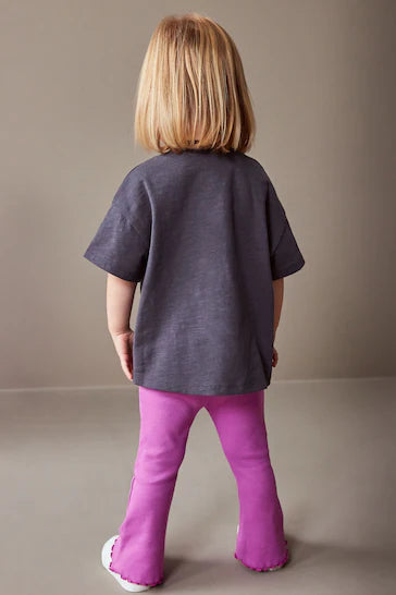 |Niña| Conjunto de leggings y top con vuelo - Unicornio morado (3 meses a 7 años)