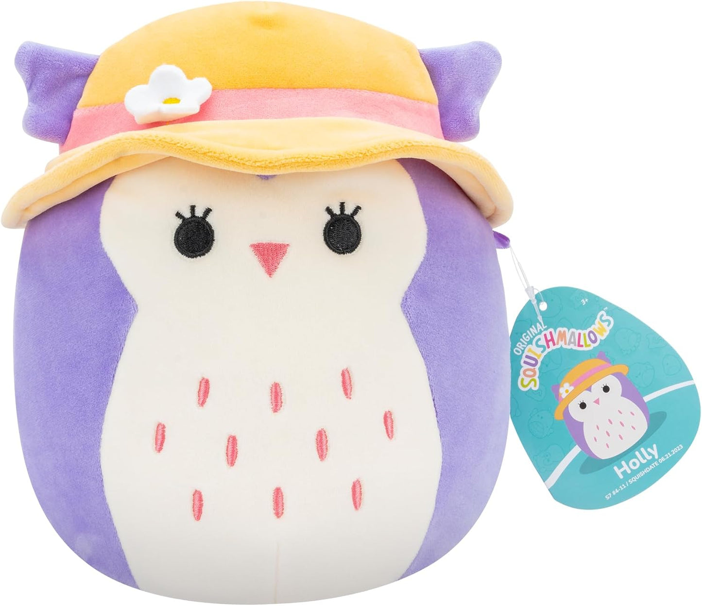 Squishmallows SQCR05400 7,5 polegadas-Holly The Purple Owl com chapéu de sol, multicor