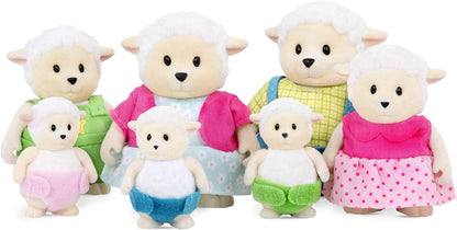 Li'l Woodzeez WZ6721Z Grandes Avós Curlycuddles Família de Ovelhas - Conjunto de 7 peças com estatuetas em miniatura - Brinquedos e acessórios de animais para crianças a partir de 3 anos, multicoloridos