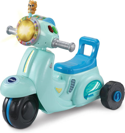 VTech  Patinete de passeio e equilíbrio 2 em 1 para bebês, azul, modo de bicicleta de equilíbrio e modo triciclo, farol iluminado, músicas, frases de segurança rodoviária e sons de patinete, brinquedo para crianças de 12, 18, 24 meses +, versão em inglês