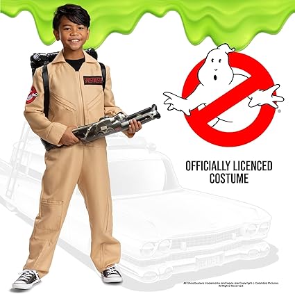 DISGUISE Fantasia infantil oficial Deluxe Ghostbusters inclui mochila Proton Pack, Ghostbusters Fancy Dress Up Ghost Buster Outfit para crianças - Tamanho 6 a 7 anos