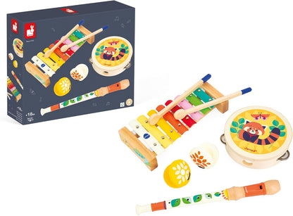 Janod - Conjunto Musical Gioia - 4 Instrumentos Musicais Infantis - Finja Brincar de Brinquedos de Despertar Musical - Jogo de Madeira FSC - Tinta à Base de Água - 18 Meses +,