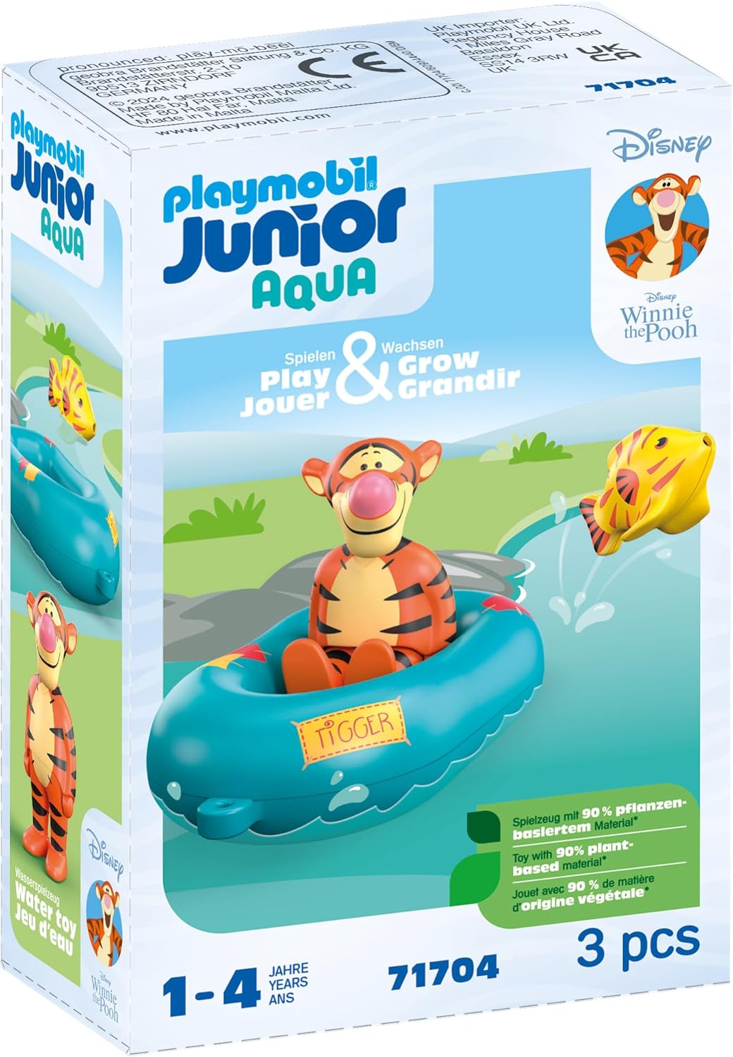 Playmobil 71704 JUNIOR AQUA e Disney: passeio de barco do Tigrão, incluindo peixe tigre e tigre, brinquedo sustentável feito de plástico à base de plantas, brinquedo para presente,