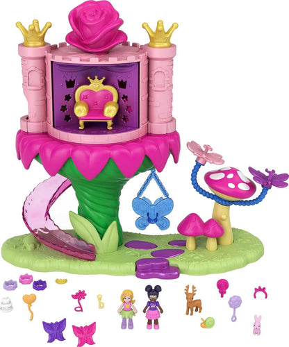 Polly Pocket Rainbow Funland Fairy Flight Ride Playset, bonecas Polly & Friend, 15 acessórios, recurso dispensador para surpresas, ótimo presente para maiores de 4 anos