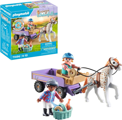 Playmobil 71496 Horses of Waterfall: Pony Carriage, um passeio de pônei mágico, aventuras emocionantes no Waterfall Ranch, conjuntos de jogos detalhados adequados para crianças de 4 anos ou mais