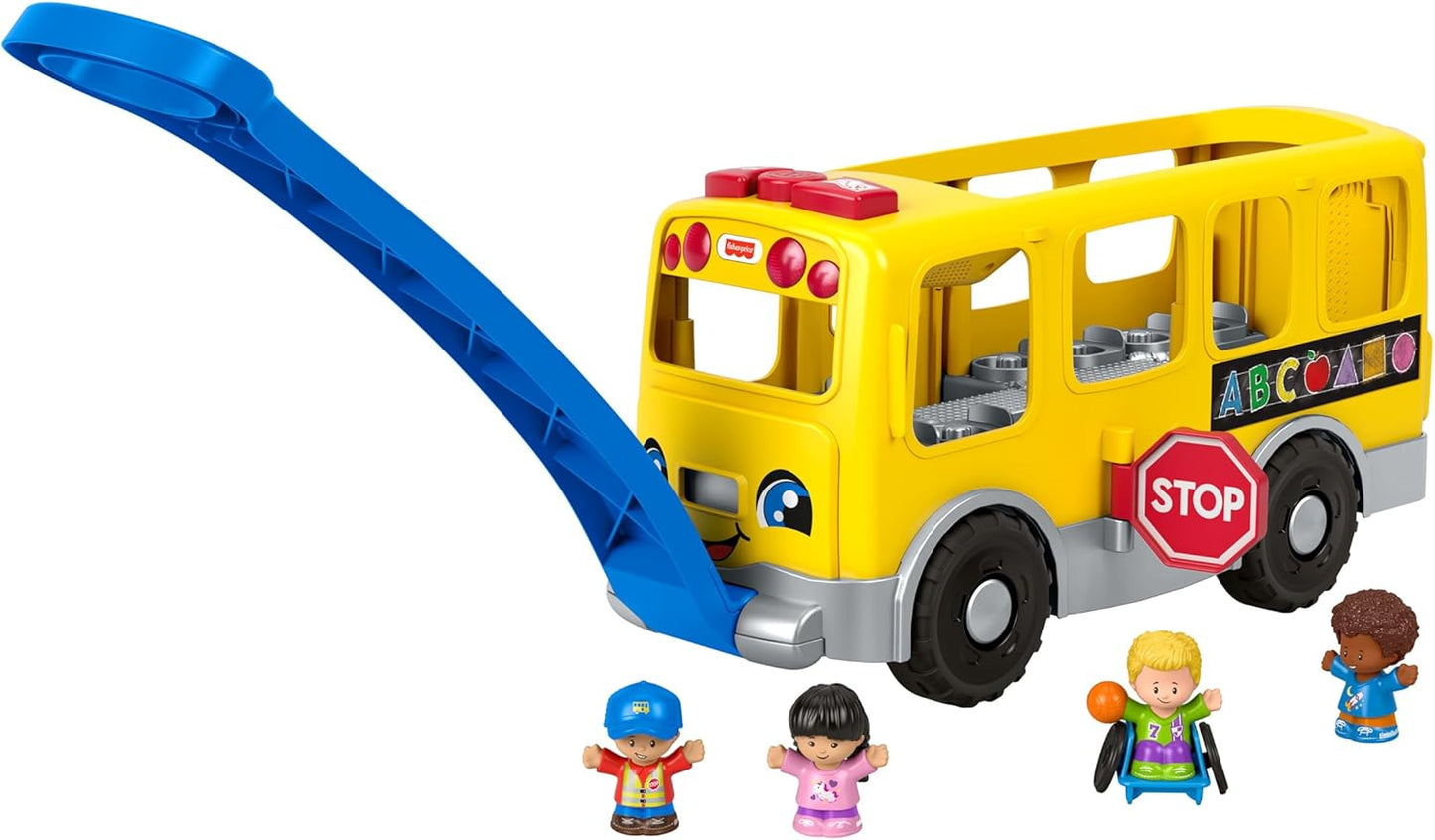 Fisher-Price Little People Brinquedo de aprendizagem para crianças, grande ônibus escolar amarelo com luzes, sons e palcos inteligentes, 4 figuras, maiores de 1 ano, GLT75