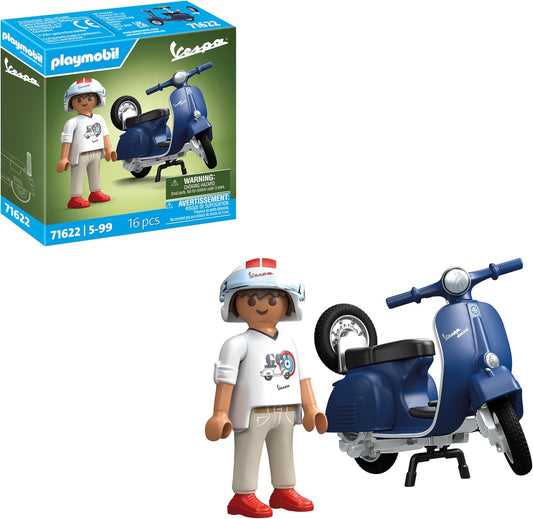 Playmobil Carros 71622: Vespa 150 Sprint Veloce 1969, azul, modelo fiel para colecionadores e fãs, inclui acessórios versáteis e estepe removível