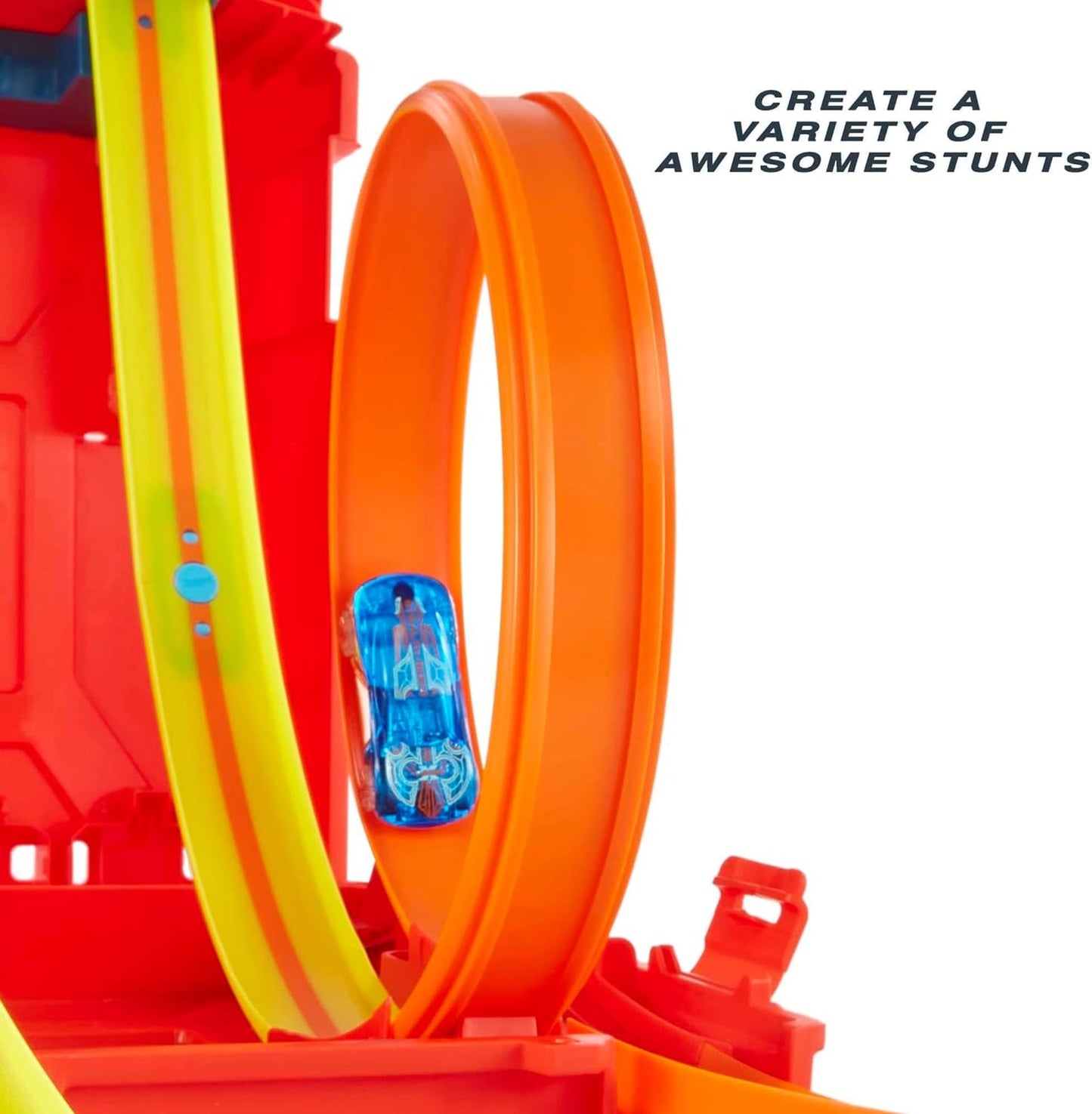 Hot Wheels Track Builder Unlimited Fuel Can Stunt Box, paquete de construcción de pistas para acrobacias y carreras, almacenamiento de pistas y coches de juguete, se conecta a otros juegos, regalo para niños de 6 años en adelante, HDX78