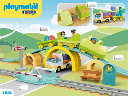 PLAYMOBIL 71593 1.2.3: Conjunto de trem grande, com vagões, barreiras e um relógio, brinquedo educativo e brinquedo de desenvolvimento de aprendizagem precoce para crianças pequenas, conjunto adequado para crianças de 12 meses ou mais