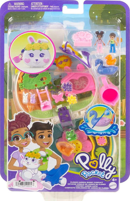 Polly Pocket Dolls e Playset, brinquedos de animais, coelhinho de jardim de flores compacto com brincadeira de água e 2 peças que mudam de cor, HKV36