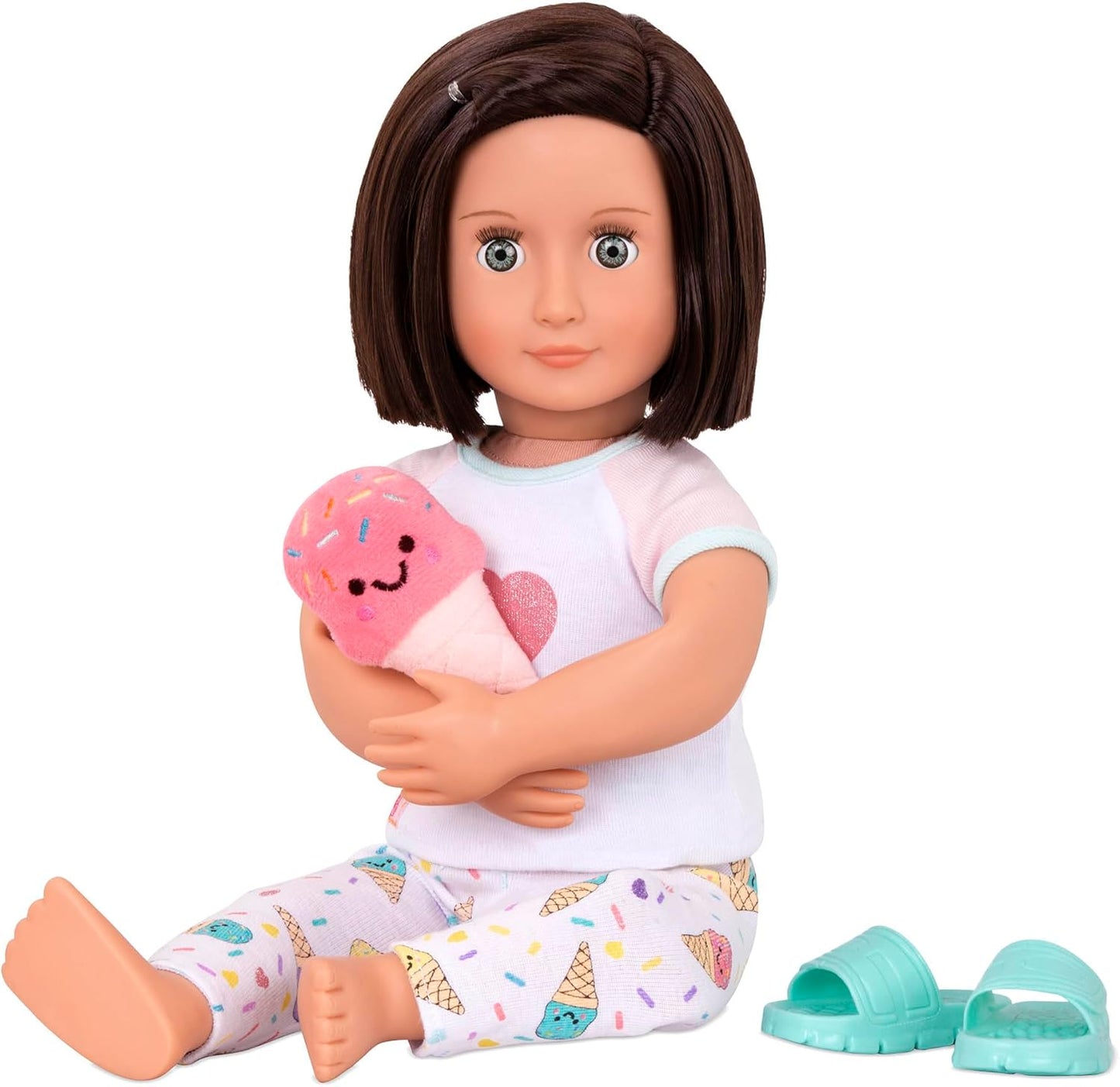 Our Generation Roupa de sonhos de sorvete da – conjunto de pijama e roupão com brinquedo de pelúcia de casquinha de sorvete – conjunto de roupas de 5 peças