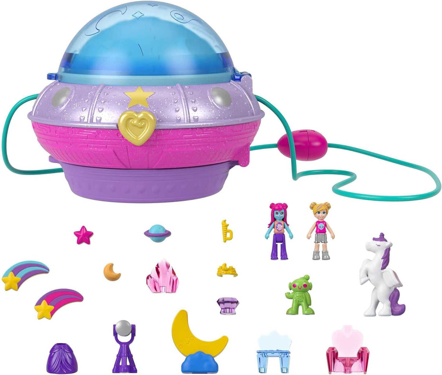 Polly Pocket Bonecas e acessórios, compacto com 2 micro bonecas, 15 peças de brinquedo e 1 peça fashion, espaço duplo para brincar, HCG25