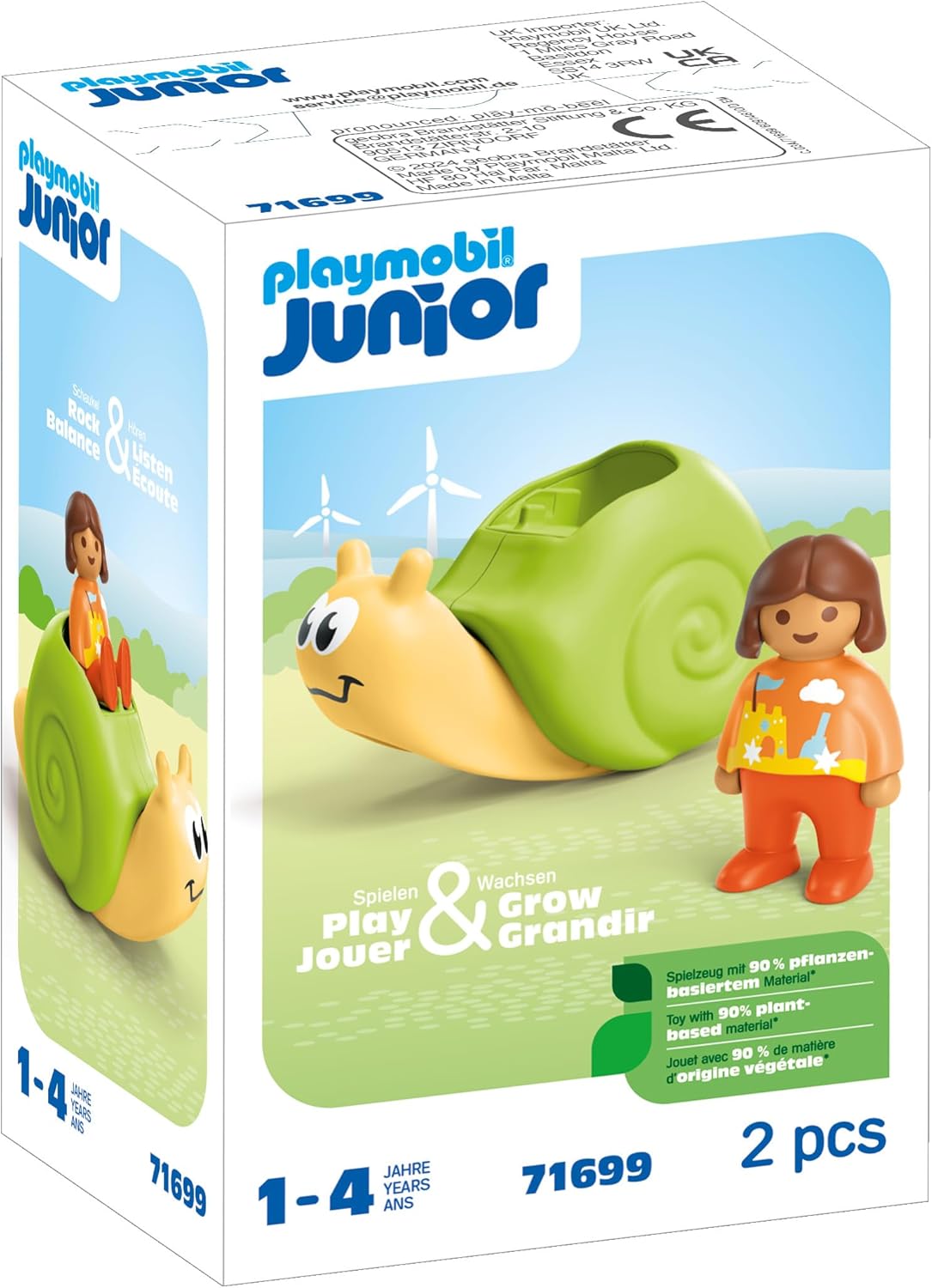 PLAYMOBIL 71699 JUNIOR: Caracol de balanço com recurso de chocalho, brinquedos de aprendizagem precoce com recurso de chocalho, feitos de mais de 90% de plástico à base de plantas, brinquedo para presentear