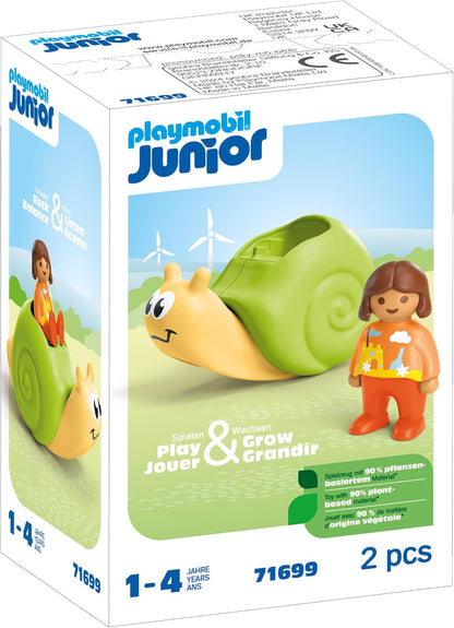 PLAYMOBIL 71699 JUNIOR: Caracol de balanço com recurso de chocalho, brinquedos de aprendizagem precoce com recurso de chocalho, feitos de mais de 90% de plástico à base de plantas, brinquedo para presentear