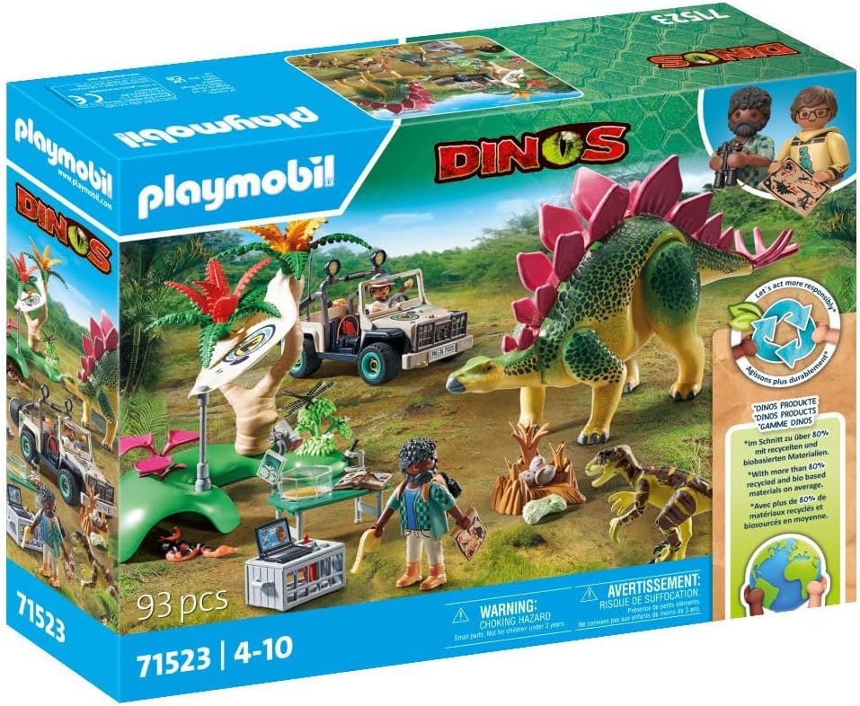 Playmobil 71523 Dinos: Campo de Pesquisa com Dinos, emocionante tour explorador com os pesquisadores, incluindo walkie-talkie, microscópio e ovos de dinossauro, conjuntos de jogos sustentáveis