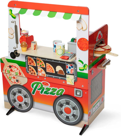 Melissa & Doug Centro de atividades Wooden Pizza Food Truck com Play Food, para meninos e meninas 3+