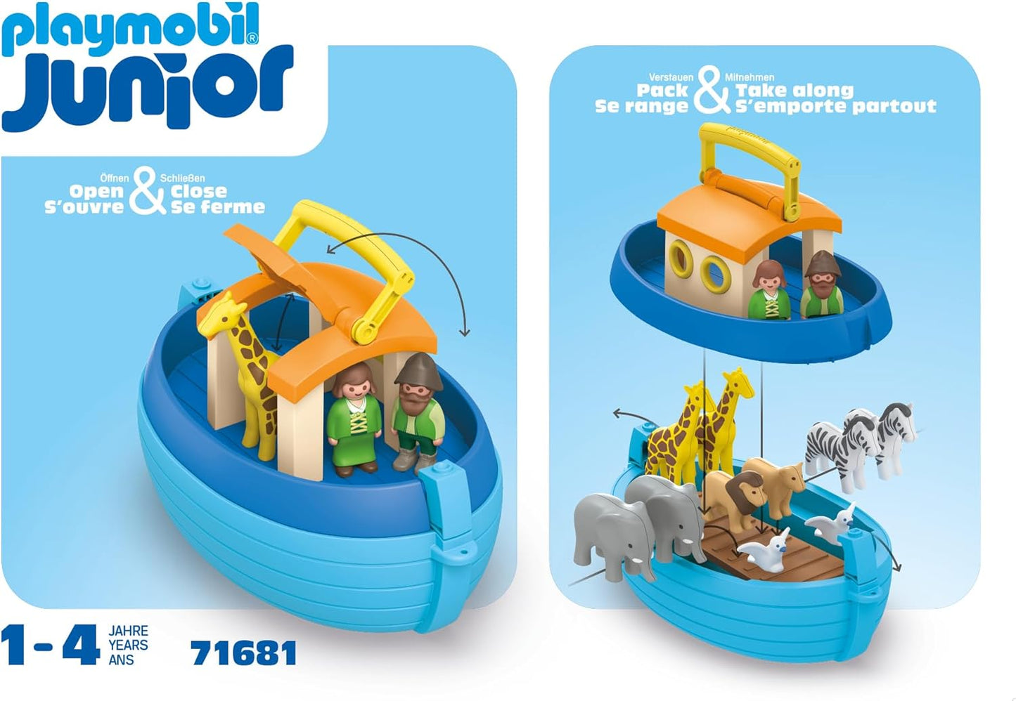 PLAYMOBIL 71681 JUNIOR: My Take Along Arca de Noé, incluindo rampa e nove animais, brinquedo sustentável feito de plástico à base de plantas, brinquedo para presente, conjuntos de jogos adequados para crianças de 1 ano ou mais