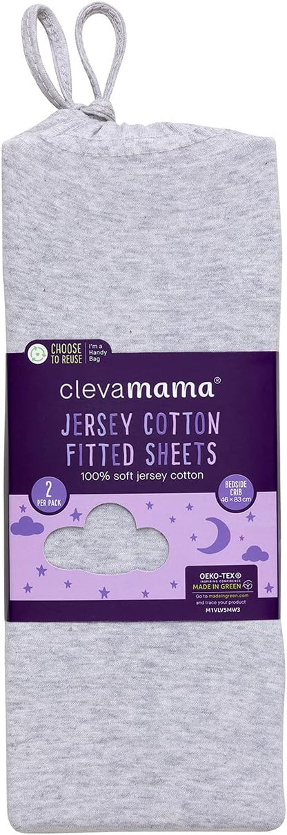 Clevamama Lençóis justos de algodão jersey de cabeceira aproximadamente 46 x 83 x 10 cm - cinza melange (2 unidades)