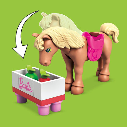 MEGA Conjunto de construção Barbie Horse Jumping - Inclui 68 blocos de construção - 1 microboneca, cavalo e pônei - 3 itens de moda - Adereços estáveis - Presente para crianças a partir de 4 anos - HDJ84