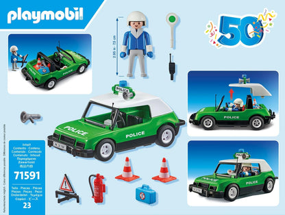 Playmobil Conjunto clássico de aniversário do carro de polícia 71591, passeios emocionantes com o icônico carro de polícia retrô dos anos 70, carro de colecionador ou conjuntos de jogos adequados para crianças a partir de 5 anos