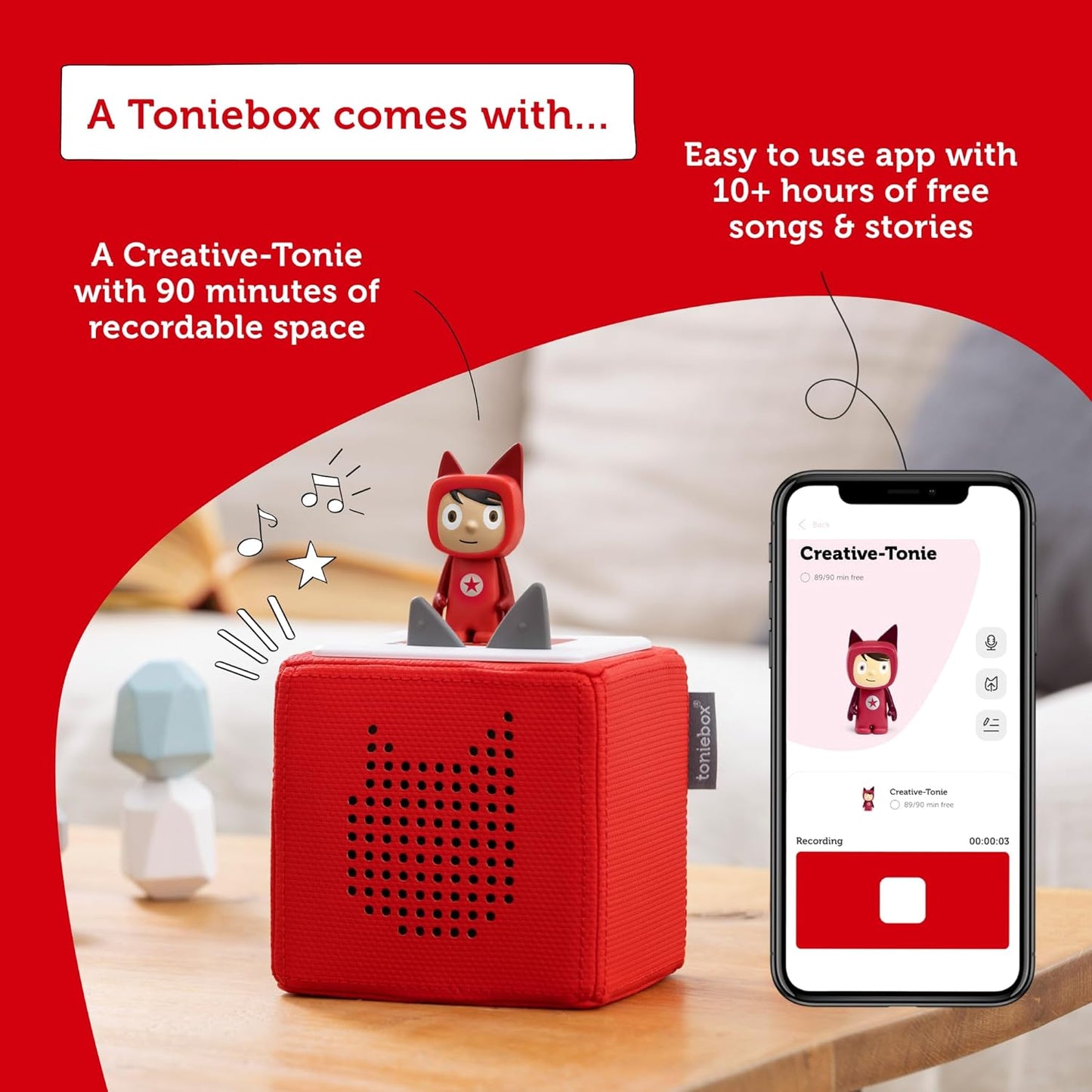 Tonies - Toniebox Wireless Musical Storybox Starter Set em INGLÊS, incluindo 1 Creative, Rosa